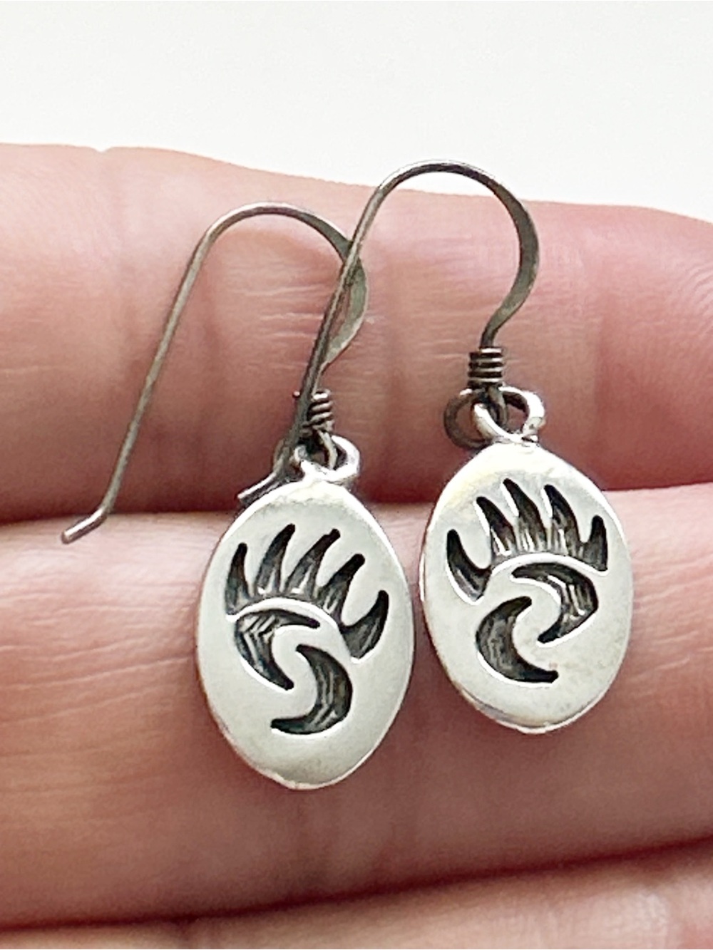 Vintage Signed Southwestern Sterling Silver Bear Paw Shadow Box Earrings